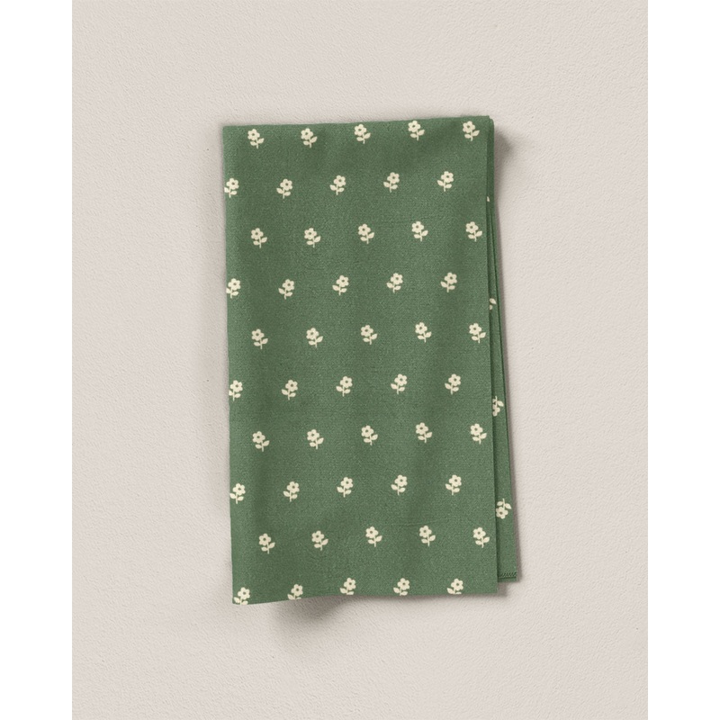Sage Mini Bloom Block Print Cotton - 1 Yard Remnant