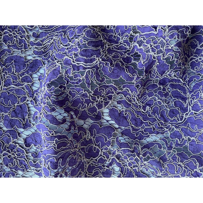 Scalloped Violet-Purple & Lilac Alenon Lace Fabric (Made in France)