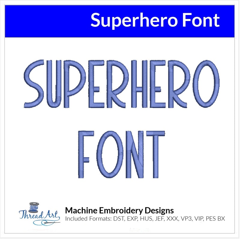 Superhero Font Machine Embroidery Design Set - Fun Block Alphabet Letters BX Font - Download 9 Formats and 4 Sizes -1 to 2.5"
