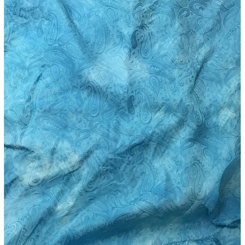 Turquoise Blue Paisley - Hand Dyed Silk Jacquard