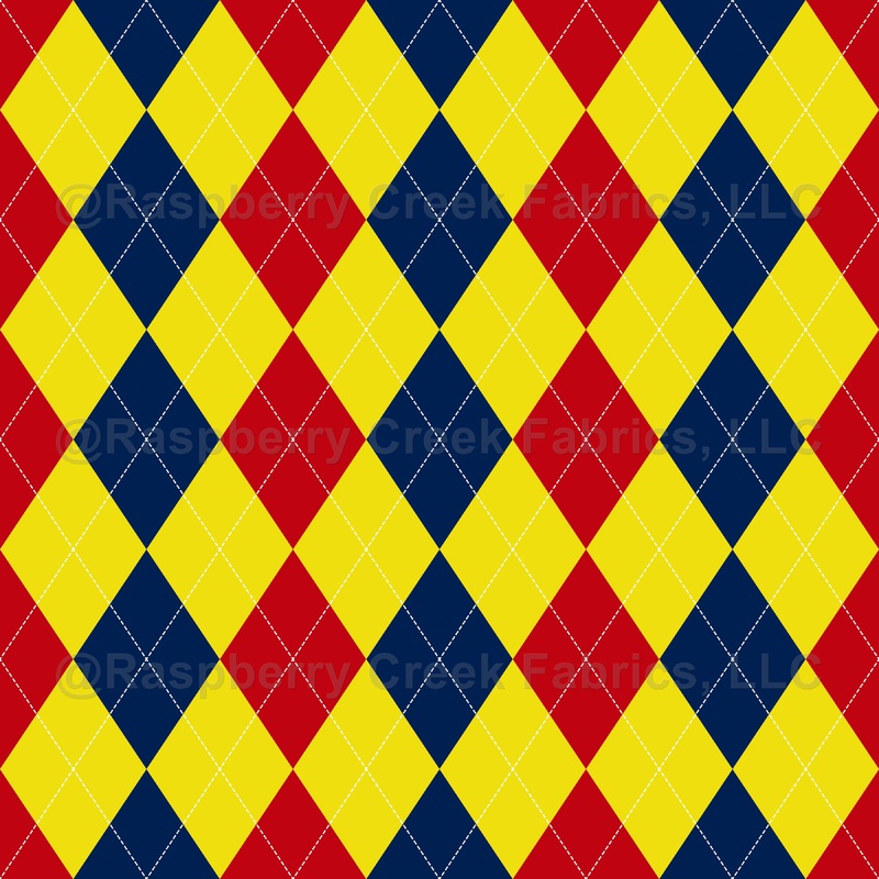 Argyle Pattern, Yellow Red Navy Blue, White Stitching