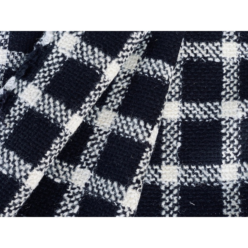 Jet Black & Whipped Cream Plaid Wool Blend Boucl (Made in Italy)