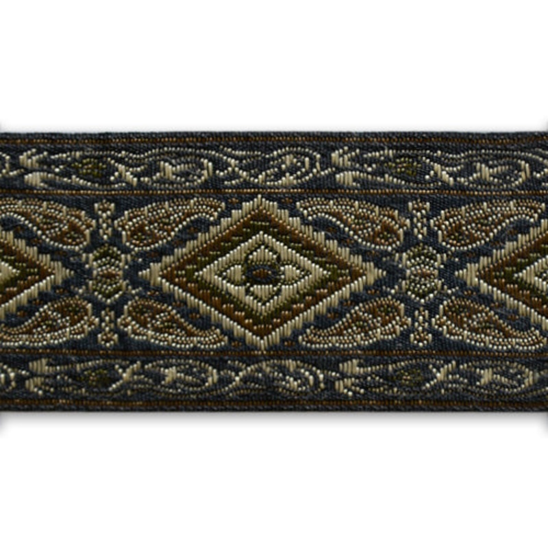 1 3/4" Espresso Geometric Medallions Woven Tapestry Jacquard Trim