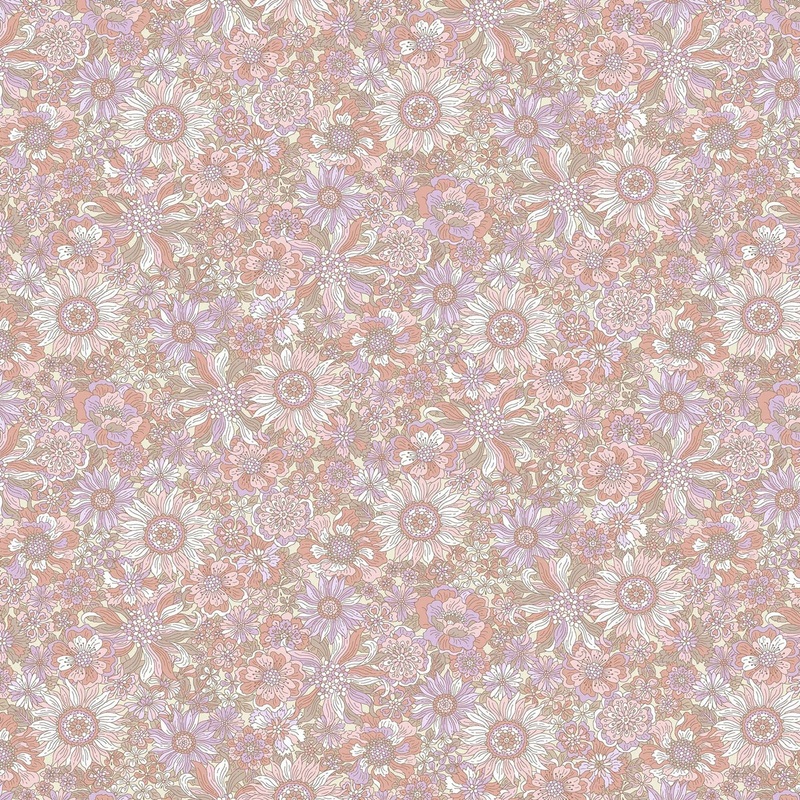 Peach & Lavender Floral - Yoihana - Cosmo Cotton Broadcloth Fabric