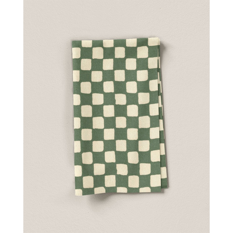 Sage Checker Board Block Print Cotton - 1 Yard Seconds