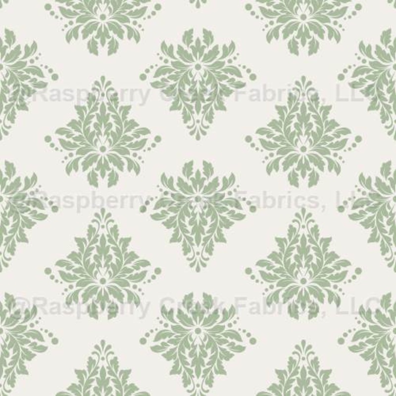 Sage Green Damask on Ivory