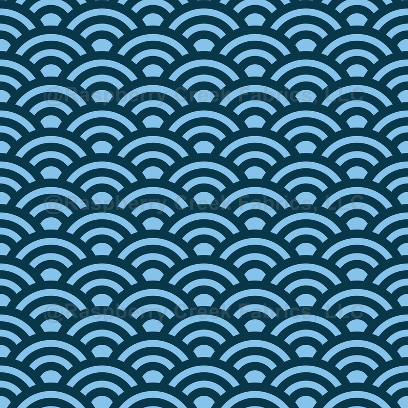 Seigaiha, Waves, Traditional Japanese Pattern, Navy Blue and Baby Blue