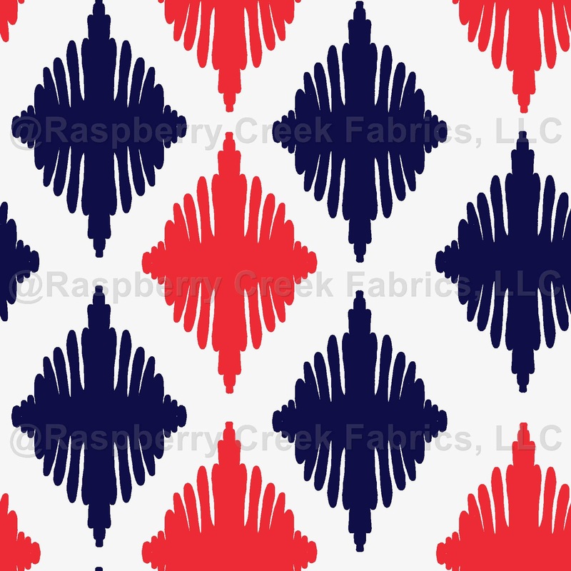 Red and Navy Blue Abstract Diamond Ikat -Modern Geometric Pattern