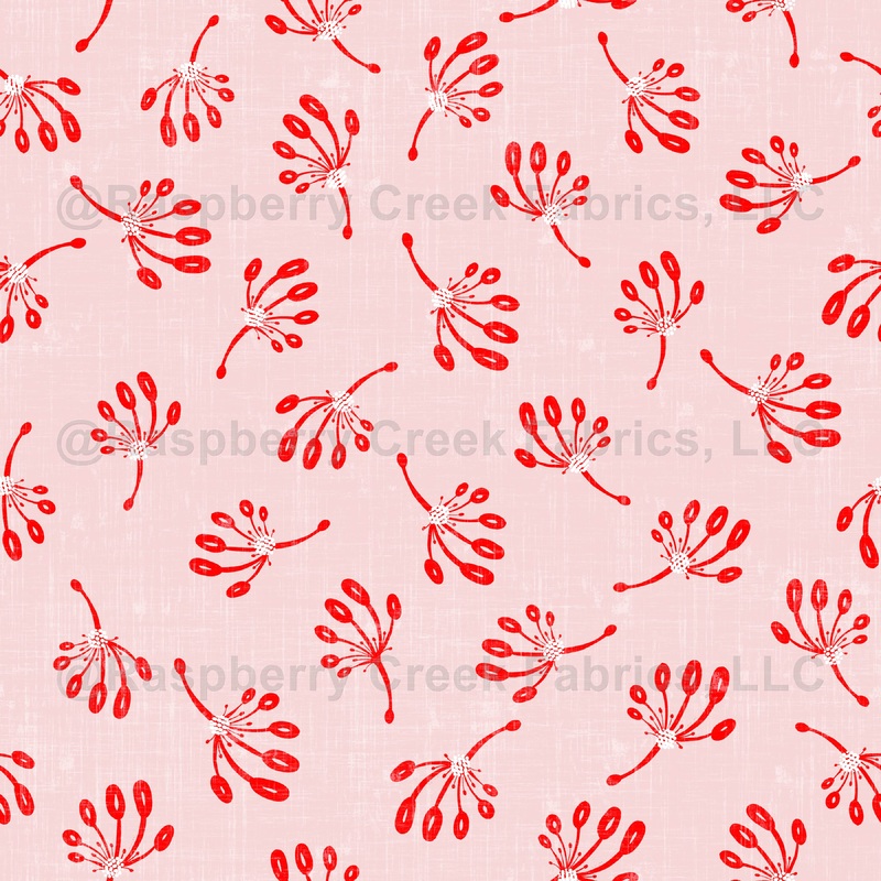Red dandelions on textured pink