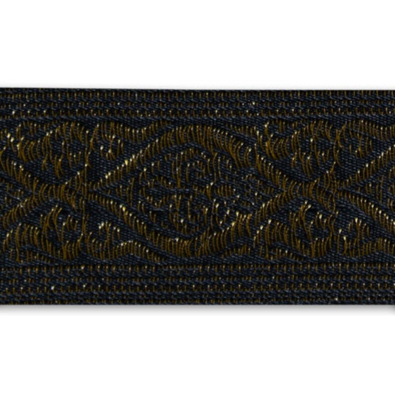 1 1/2" Metallic Antique Gold Medallions Black Woven Ribbon
