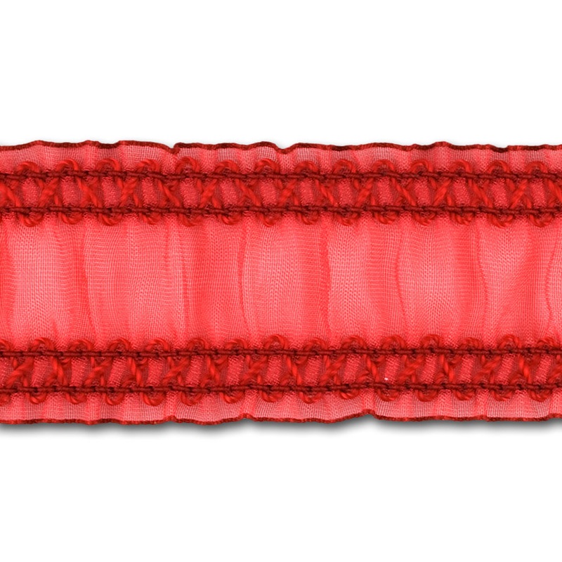 1 1/2" Red Sheer Ruched Elastic (Made in England)