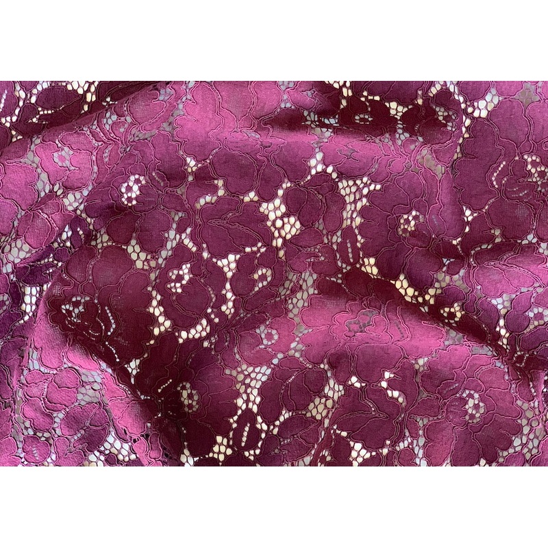 60" PANEL -Bodacious Burgundy Alenon Cotton Blend Lace Fabric