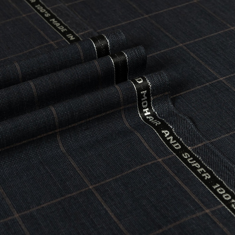British Mohair - Windowpane Kid Mohair Super 100's Wool Blue