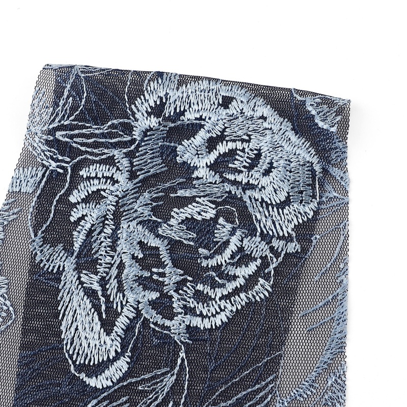 Peony Embroidered Tulle - Navy/Powder