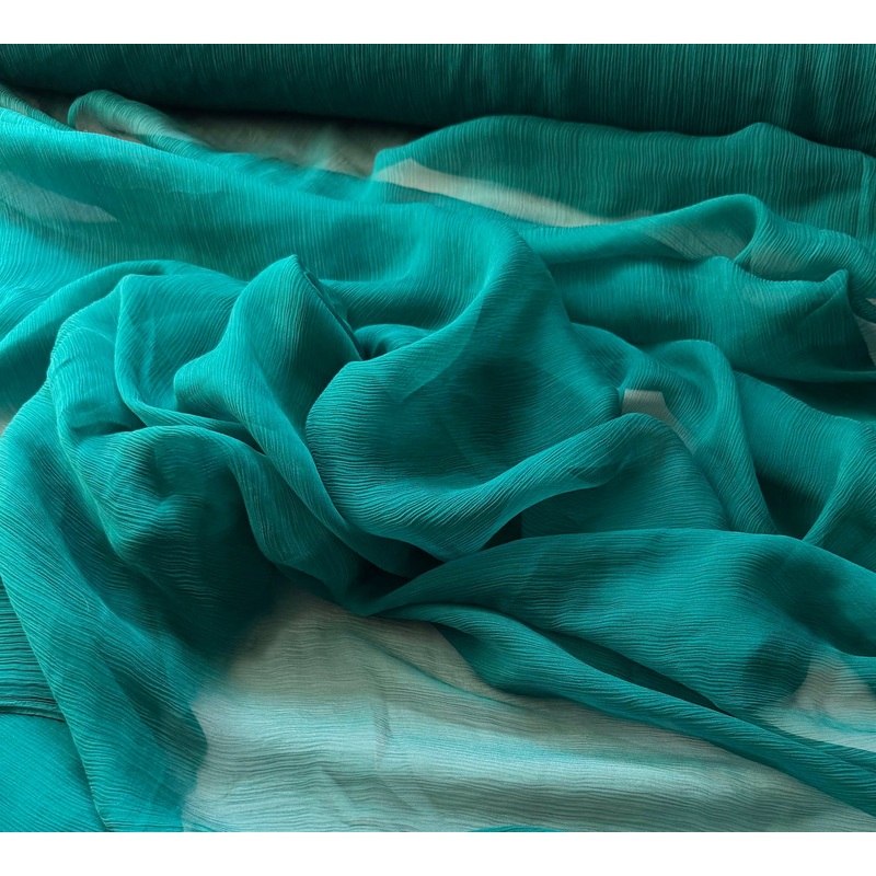 Teal Green - Crinkle Silk Chiffon Fabric