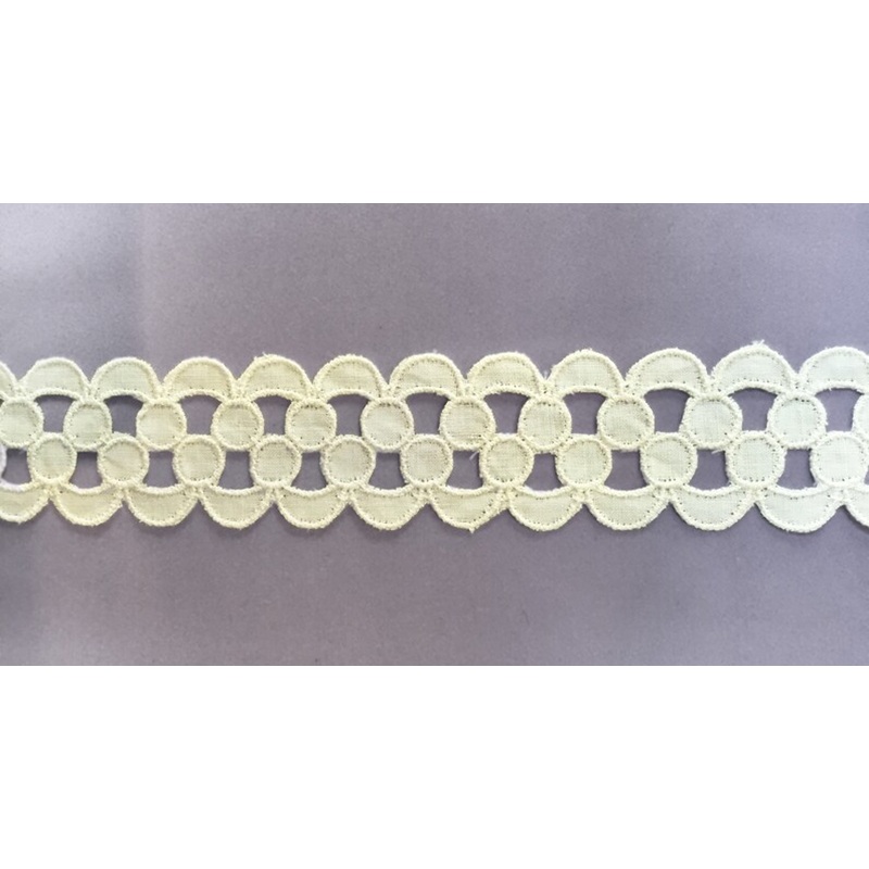 1" Pale Ivory Bauhaus-Inspired Cotton Vintage Eyelet Lace Trim (Made in Switzerland)