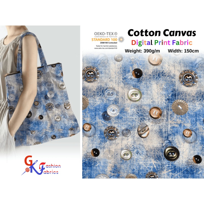 100% Cotton Half Panama Printed Fabric / Canvas printed Fabric / Shape Buttons Digital Print Fabric