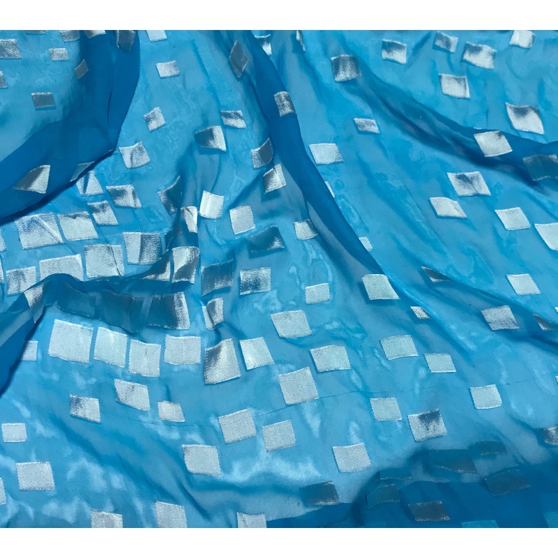 Turquoise Blue Squares - Burnout Devore Silk Satin