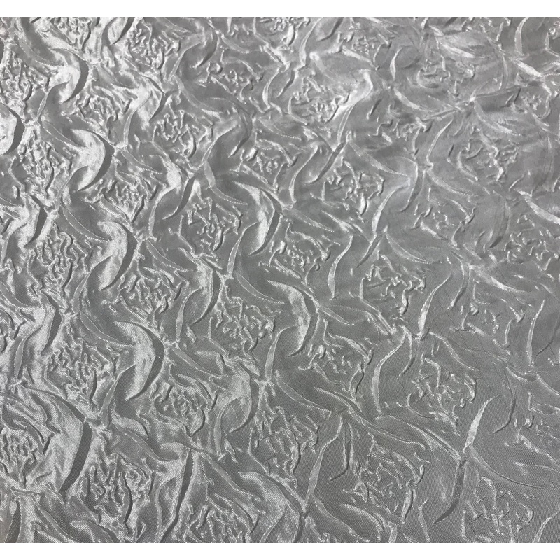 White Embossed Damask - Faux Silk Taffeta Fabric