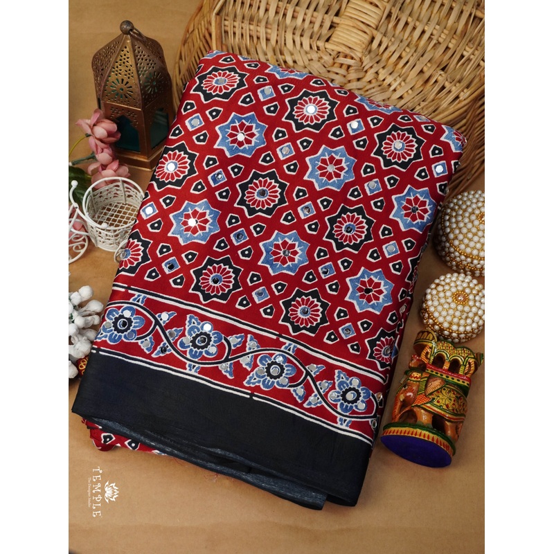 Ajrakh Printed Modal Silk Saree | TTDS3125