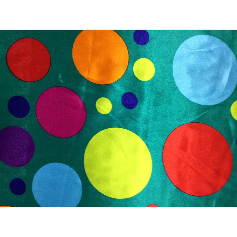Bright Multi Colored Polka Dots - Faux Silk Charmeuse Satin Fabric