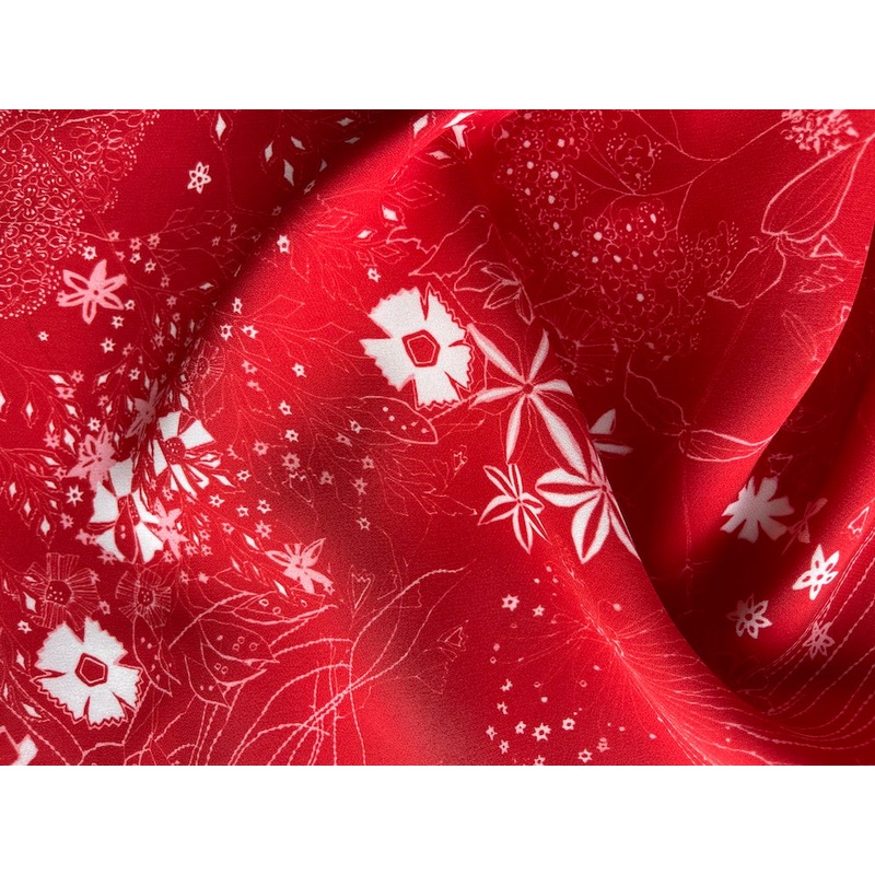 Drapey Cherry Spark Wildflowers Silk Crepe (Made in Italy)