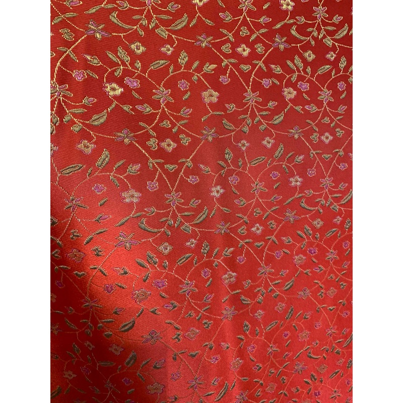 Red Small Floral - Faux Silk Brocade Fabric