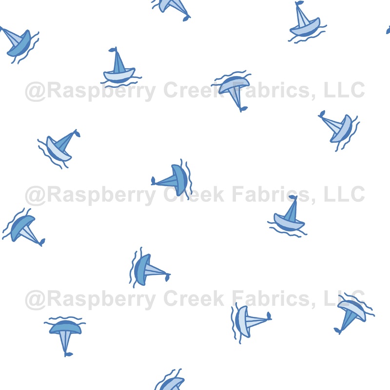 Sailboat Ships Baby Kids Doodle in Muted Calm Blue Tonal on White
