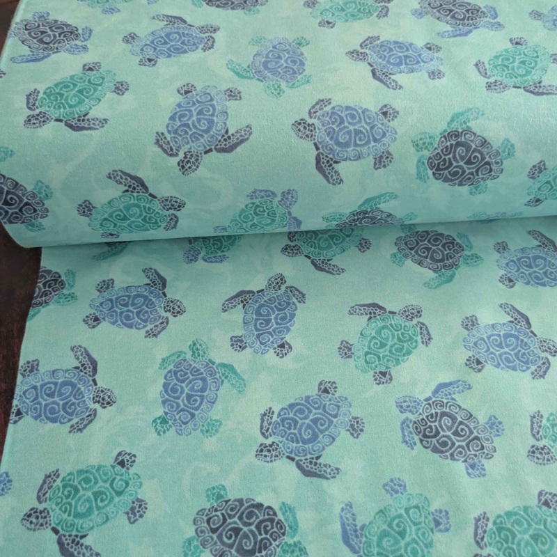 Sea Turtle FLANNEL Aqua Ocean Print, Soft Brushed, OEKO-TEX Certified