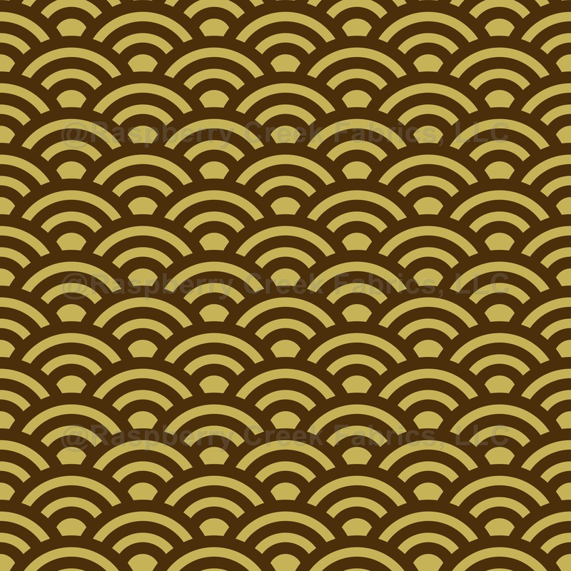 Seigaiha, Waves, Traditional Japanese Pattern, Brown and Yellow Gold
