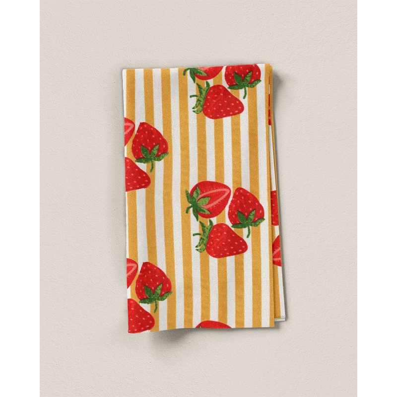 Yellow Strawberries Block Print Cotton - 0.5 Yard Seconds