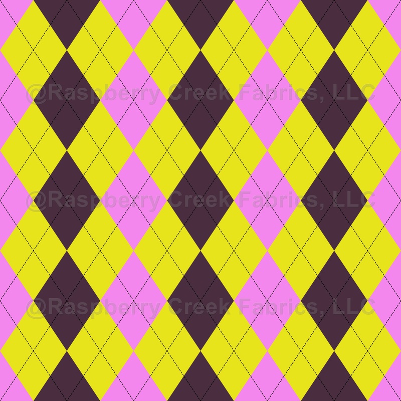 Argyle Pattern, Yellow Purple Baby Pink, Black Stitching