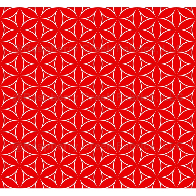 Geometric Pattern, Circles, Triangles, Flowers, Line Art, Red