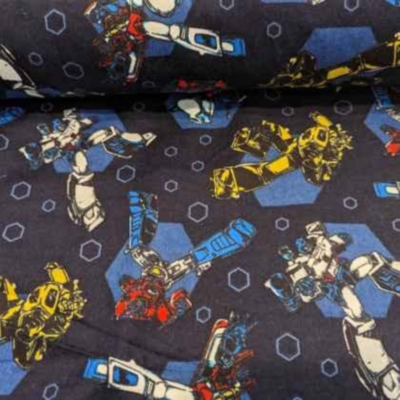 Retro Transformers FLANNEL on Navy, Camelot Fabrics