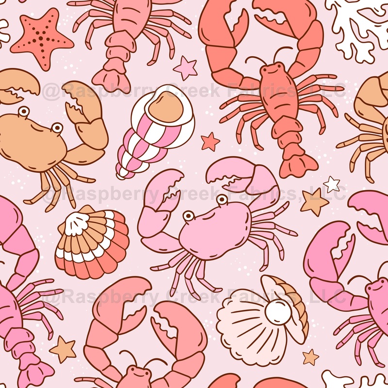 Summer Crab Lobster by MirabellePrint / Pink Background