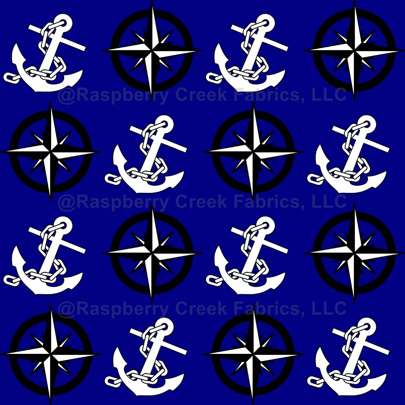 Naval Pattern, Anchors and Compasses, Navy Blue Background