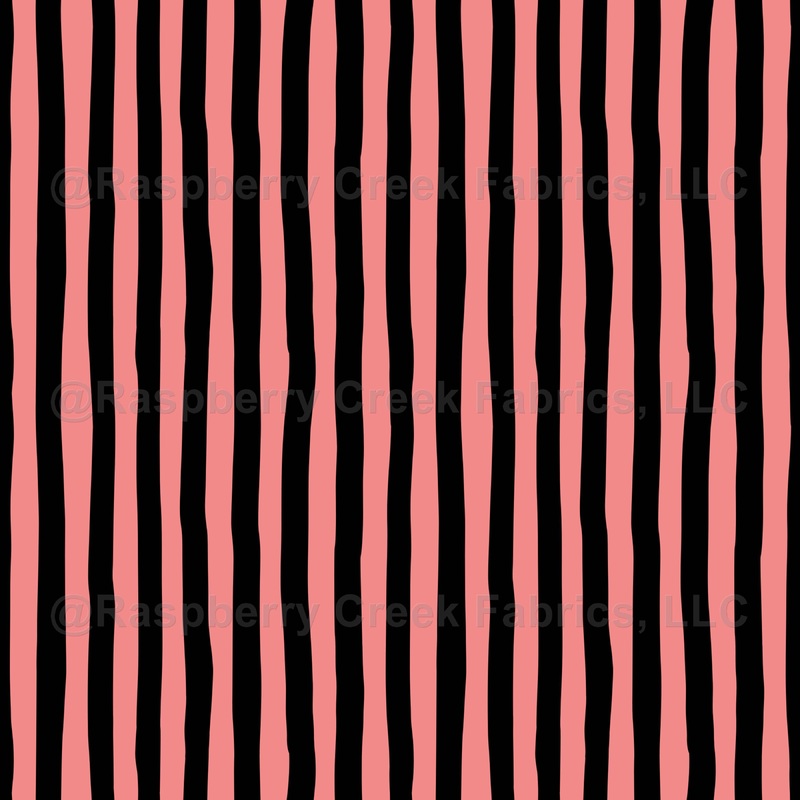 Salmon Pink & Black Wonky Stripes