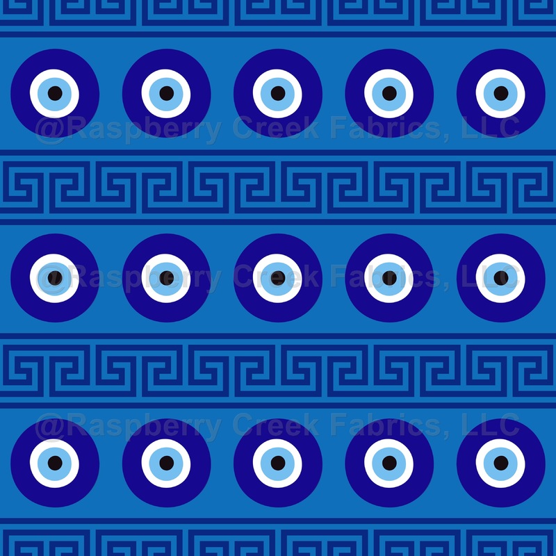 Evil Eye Pattern, Greek Eye, Turkish Eye, Meander Key, Fret, Blue