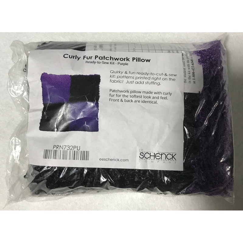 Purple Curly Fur Patchwork Pillow Ready to Sew Kit