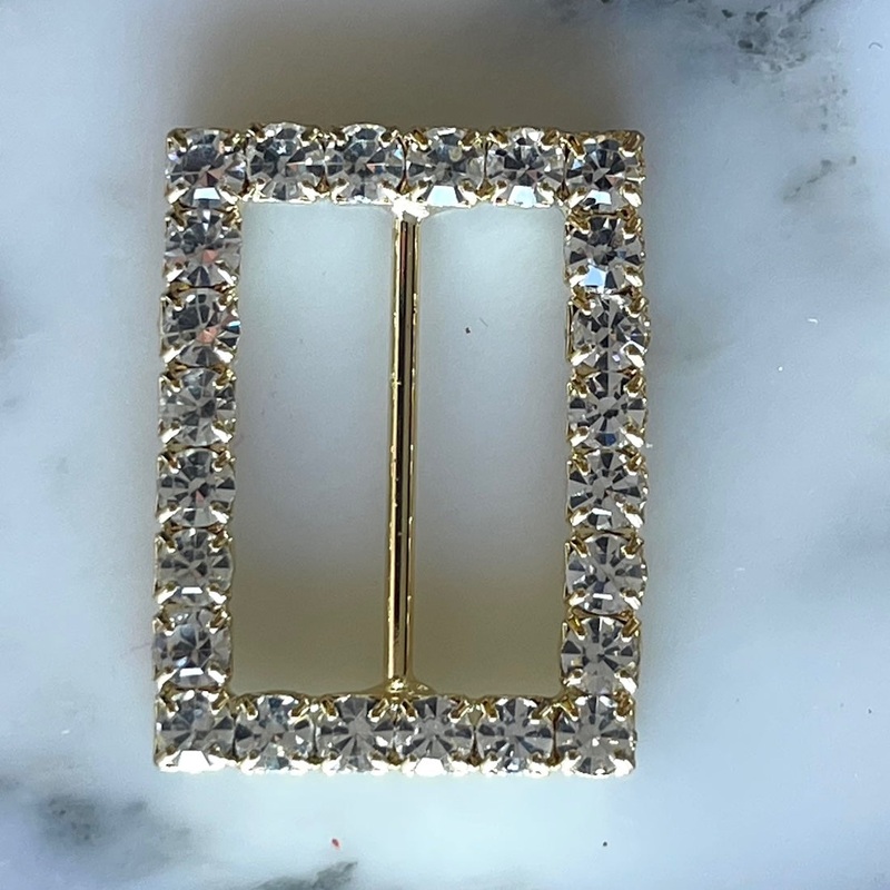 1" Clear Rhinestone & Gold Rectangular Metal Buckle