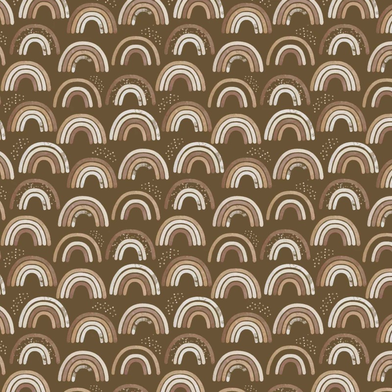 Rainbows Dark Brown Cotton Flannel Boho Rainbow Print