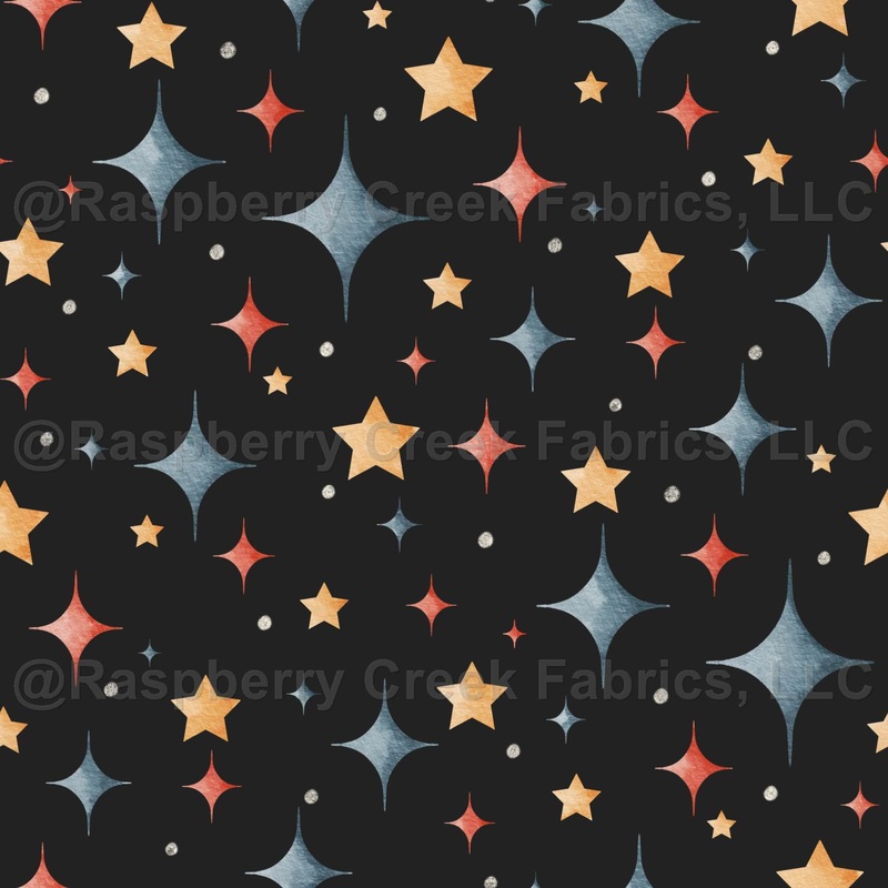 Retro 80s Star Print on Black, 80s Mix Tape Collection by JuneyB Design