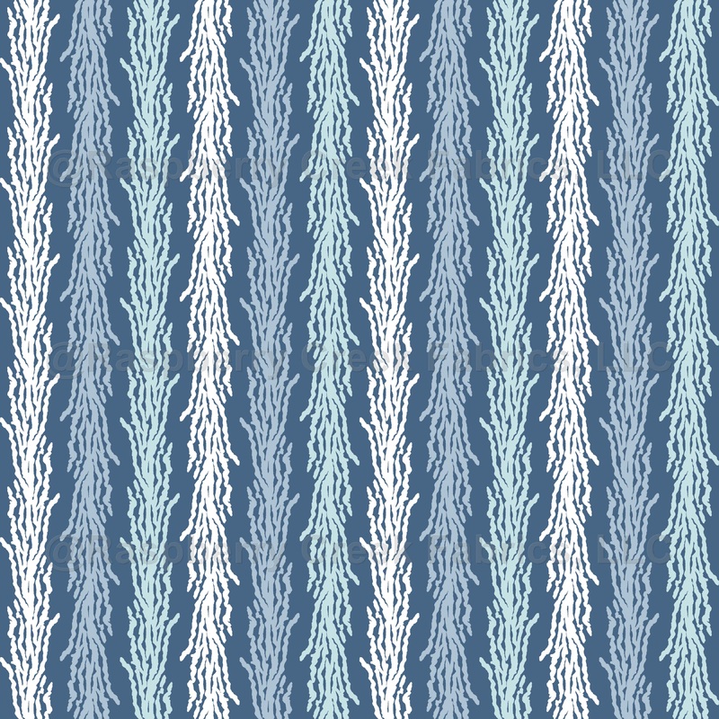 Seaweed in Vertical Rows Ink Sketch - Coastal Blue Gray on Navy Blue