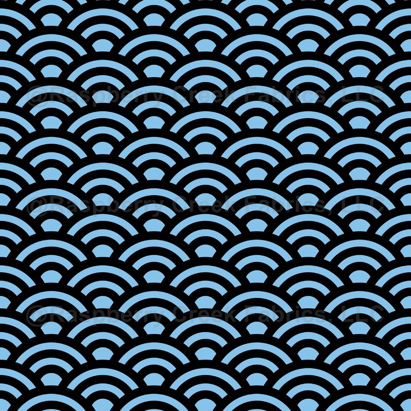 Seigaiha, Waves, Traditional Japanese Pattern, Black and Baby Blue
