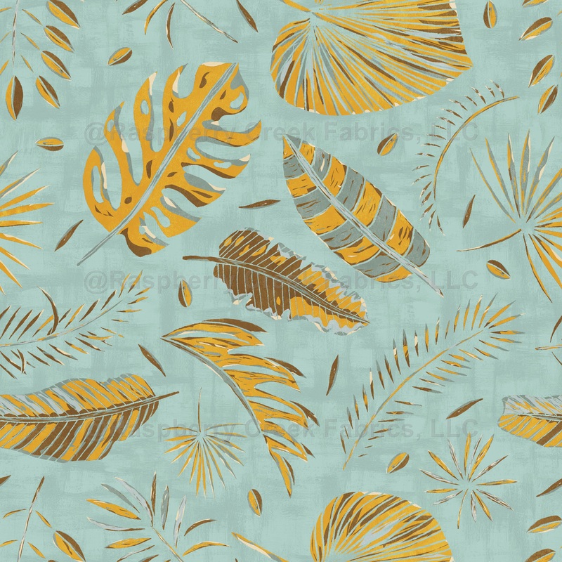 Sunset Palm Leaves Dusty Aqua