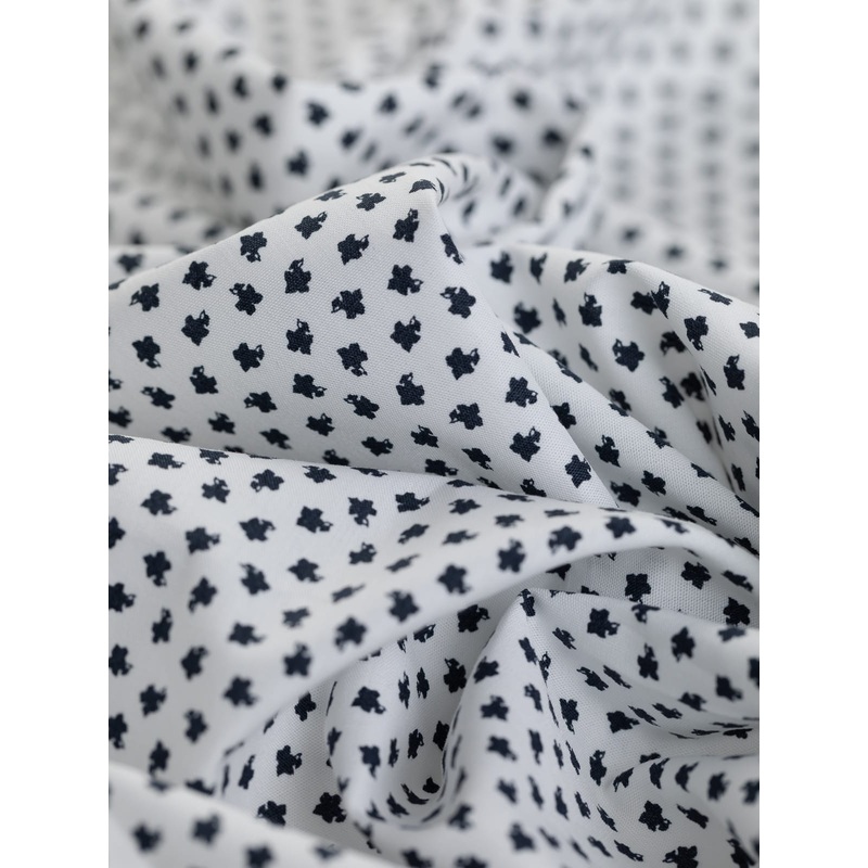 100% Cotton Poplin - White & Navy Maple Spot