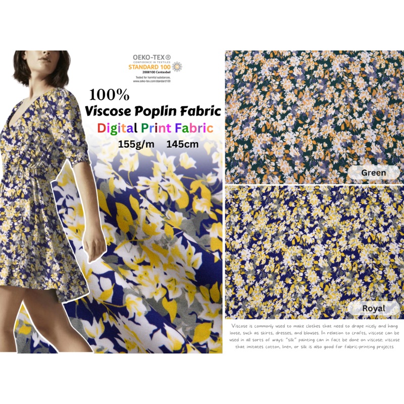 100 % Viscose Poplin Digital Print Fabric - 1121 Green - 1