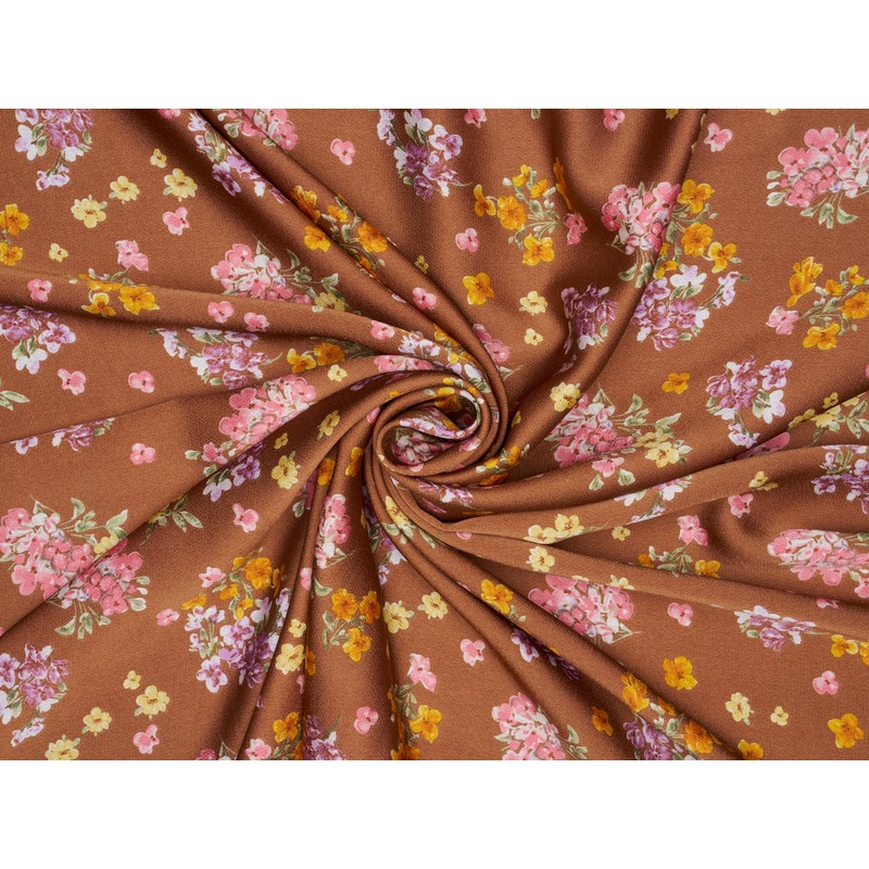 Lightweight satin dobby fabric by the yard - Copper pink floral pattern