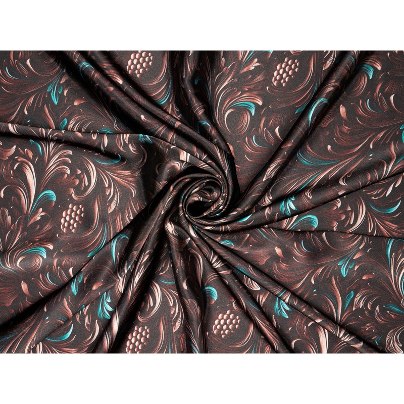 Charmeuse Satin fabric by the yard - Tooled leaves pattern