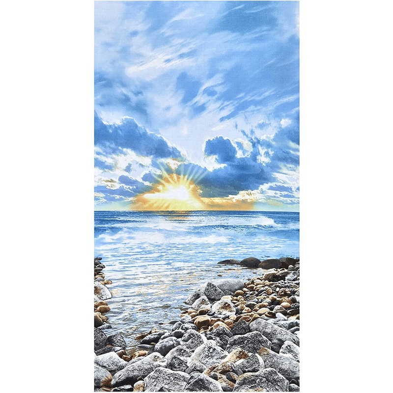 Seas The Day Sunrise On The Coast Panel 24" Timeless Treasures Cotton Fabric TT-C8390 Sky